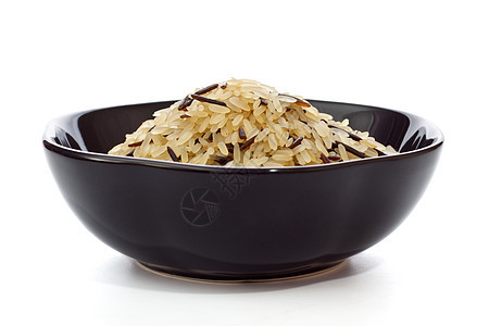 原始稻米碗美食圆圈主食谷物营养麸质盘子食物烹饪黑色图片