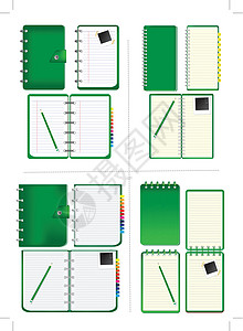 一套绿色笔记本记事本小册子插图日记软垫绘画螺旋备忘录卷曲办公室图片