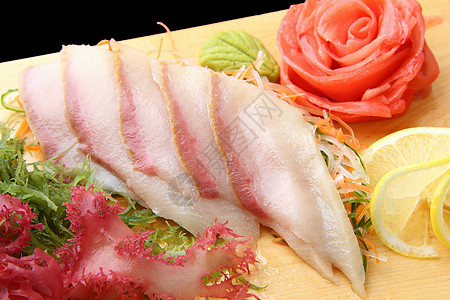 自助海鲜板上特写的生鱼片油甘鱼背景