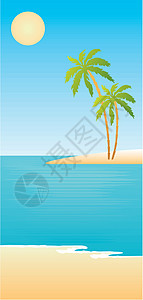 有棕榈树的热带热带海滩天空蓝色绘画天堂假期异国海景风景支撑旅行图片