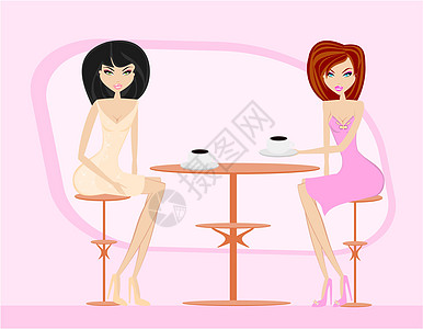 美女喝咖啡喝咖啡休息时的漂亮美女餐厅谣言桌子头发杯子会议咖啡巧克力化妆品奶油插画