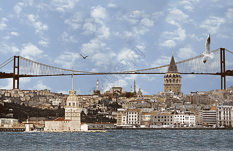 伊斯坦布尔背景很深的图片 笑声海峡加拉塔血管少女城市建筑港口历史码头旅行图片