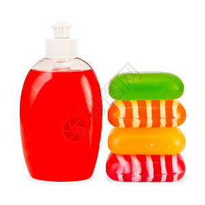 肥皂液红色和堆肥固体肥皂图片