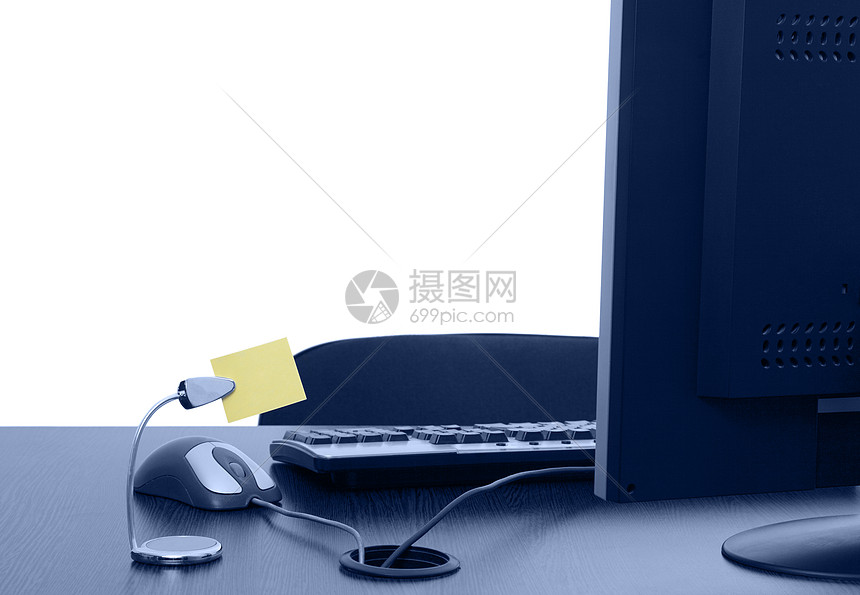 空办公桌白色商业老鼠家具电脑技术桌面空白回形监视器图片