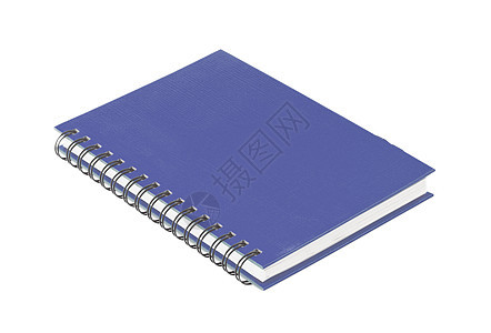 蓝笔记本孤立螺旋活页学习床单卷曲日记戒指备忘录学校笔记图片
