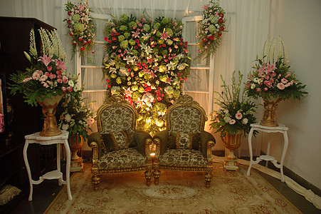 婚后轮椅舞台花蕾奢华婚礼沙发花瓶软垫座位背景图片