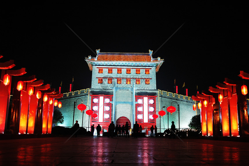 古城墙中国西安的夜幕建筑学中心观光景观灯笼旅游场景访问房子风景图片