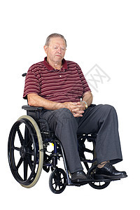 坐在轮椅上的可怜老人黄金公民祖父援助忧郁爷爷工作室伤害老年情感图片