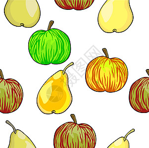 无缝水果型苹果和梨豆叶子乐趣食物艺术纺织品墙纸植物厨房水果橙子图片