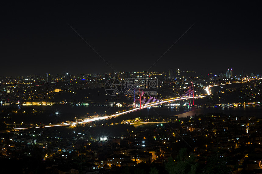 Bosphorus桥夜景钢缆旅行摩天大楼风景蓝色地方建筑学结构假期灯光图片