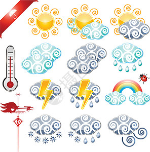 天气图标集公鸡冰雹温度温度计瓢虫插图气象雷雨叶片太阳图片