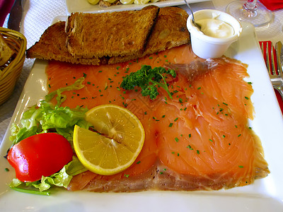 自助海鲜法国餐厅烟熏鲑鱼的食谱背景