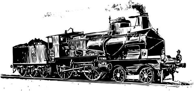 旧的蒸汽机车车轮插图机械火车引擎白色汽船绘画机器投标图片