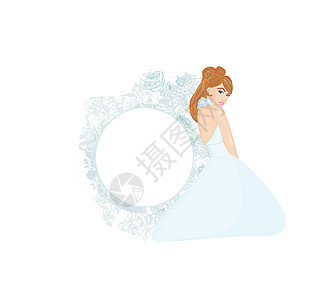 美丽的新娘金发女郎婚礼伴娘插图裙子邀请函婚姻头发金鱼女士图片