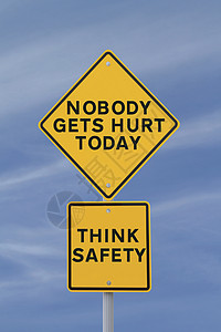 今天没有人会受伤指示牌天空黄色伤害口号金属标语标志警告安全背景图片
