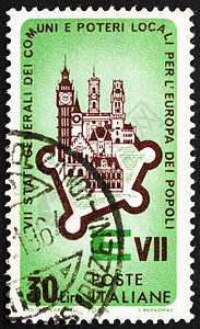 意大利1964年墙城邮戳背景图片