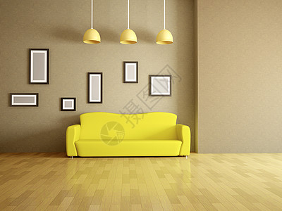 黄色沙发生活座位公寓地面软垫家具木地板房间风格装饰图片