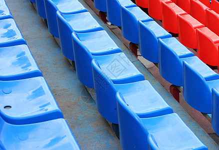 蓝色和红色运动场空空座位会场足球世界杯子运动竞赛场地团体塑料建筑图片