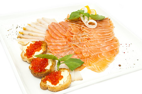 三明治和鱼子酱面包小吃午餐海鲜白鲸黄油美味晚餐奢华食物图片