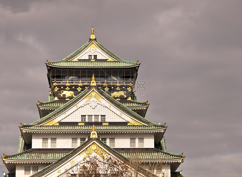下雨前的大阪城堡皇帝明信片石头观光文化游客建筑学遗产地标世界图片
