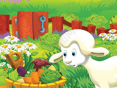 在农场蔬菜教育儿童插画草原墙纸食物篮子卡通片水果哺乳动物村庄动物国家图片