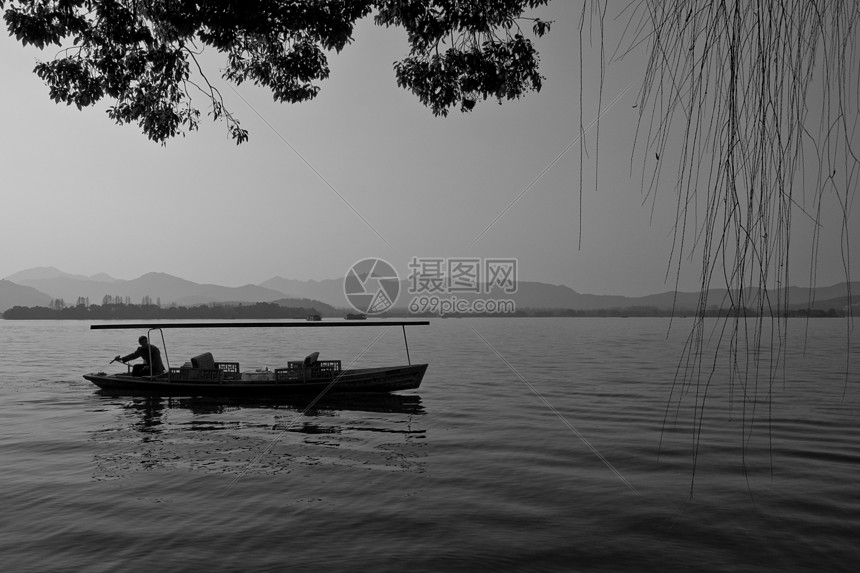 西湖文化旅行反射地标天空黑与白历史游客风景闲暇图片