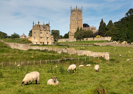 在穿过草地的圣詹姆斯教堂场景旅游农场教会场地英语历史性晴天建筑学动物图片
