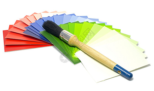 绘画颜色样本装修蓝色彩虹卡片绿色红色样品画笔房子改良者图片