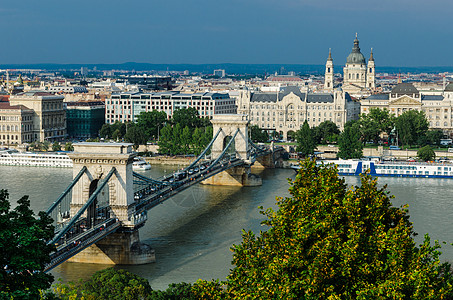 布达佩斯多瑙河 链桥和圣迈克尔大教堂高清图片
