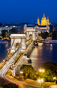 Szechenyyi连线桥 布达佩斯沥青吸引力旅行交通夜景运输门户网站大教堂地标害虫图片