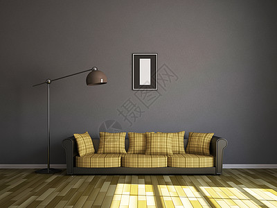 沙发和一盏灯地面绘画商业摄影住宅皮革家具反射木头奢华图片