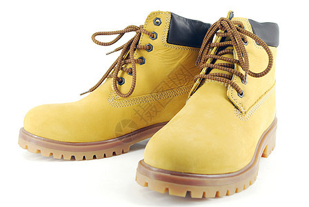 白色黄色徒步靴皮革远足蕾丝鞋带鞋类靴子图片
