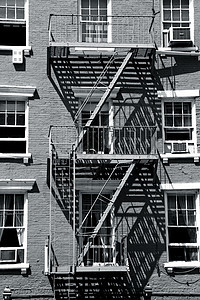 美国纽约格林威治村城市规划旅游城市楼梯烧伤黑与白旅行图片