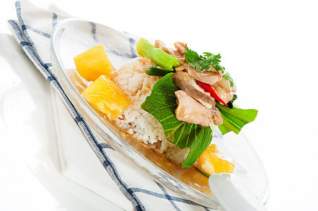 亚洲食品橙子萝卜吃饭营养猪肉美味时间菠萝午餐筷子图片
