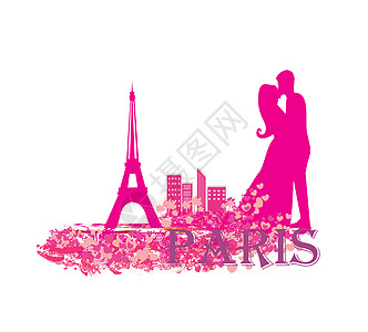 巴黎的浪漫情侣在埃菲尔铁塔附近接吻拥抱热情城市女士场景日落婚礼旅游女性游客图片