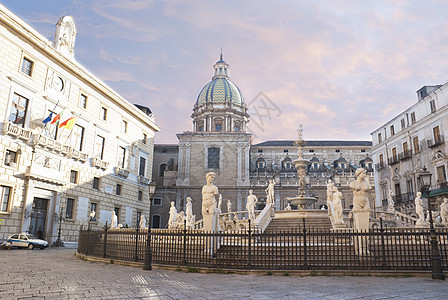 巴勒莫的广场耻辱雕像大理石市中心天空教会艺术历史性圆顶观光旅游图片