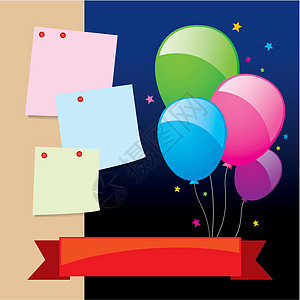 新年背景的气球和笔记板设计派对绿色紫色幸福庆典红色星星季节生日晚会图片