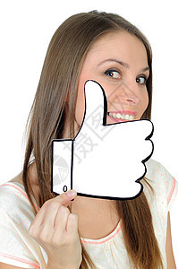 年轻女子 有正面的手像标志图片
