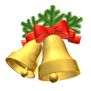 圣诞钟声展示光泽度喜庆微光季节分支机构金色礼物丝带编钟背景图片