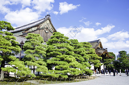 日本京都Nijo城堡遗产武士建筑旅游岩石木头寺庙旅行房子蓝色图片