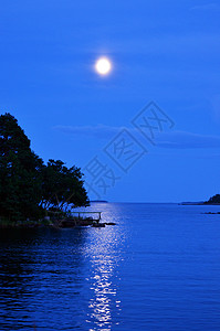 月光月亮狼群群岛大海传奇满月蓝色水位童话故事天空图片