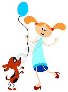 玩狗狗游戏喜悦童年孩子们乐趣孩子卡通片气球宠物动物插图图片