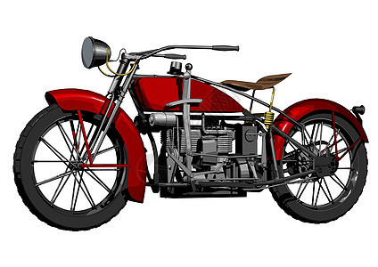 1924年1月19日座位红色车轮把手摩托车引擎背景图片