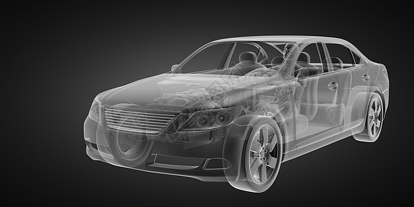 带有驱动器的透明汽车概念x光力量射线跑车驾驶涡轮身体轮子创伤引擎图片
