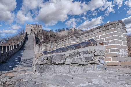 Mutianyu的长城石头日落地标曲线历史蓝色旅行文化天空场景图片