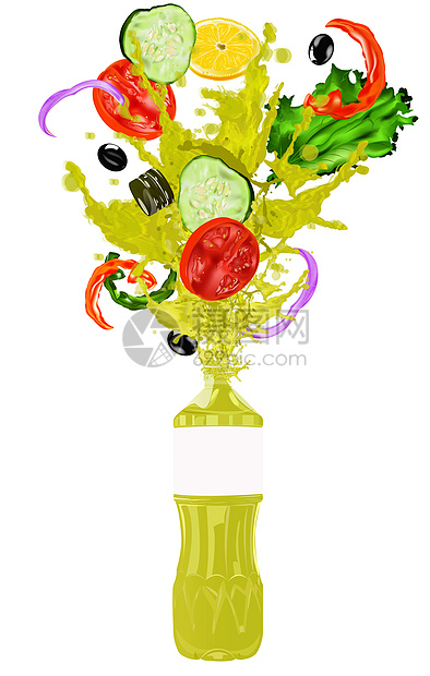 新鲜素菜蔬菜沙拉和天然橄榄油图片
