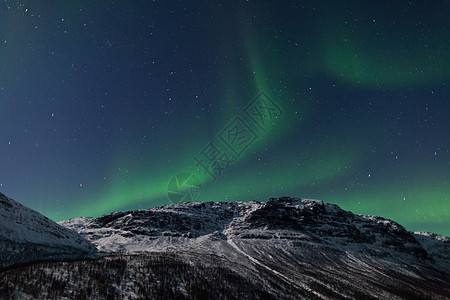 山后面的北极光宇宙星系太阳风极光北极星峡湾冷冻地磁反射绿色图片