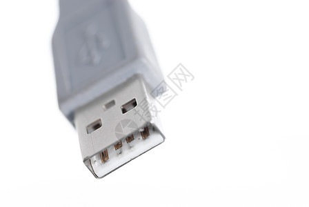 Macro USB 连接器白色背景计算导体网络电缆绳索技术渠道信号外设标准图片