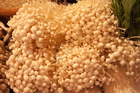 市场上的蘑菇竹子蔬菜树叶营养白色植物松树绿色橙子美食图片