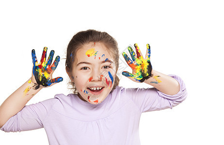 快乐的小女孩和颜色橙子小学生学习素描生长色彩儿童童年幸福人类图片